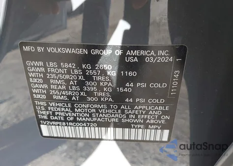 2024 Volkswagen Id.4 Pro S z USA, uszkodzony, nr VIN 1V2VRPE81RC004720